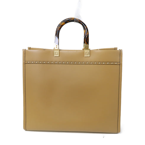 FENDI GHW Sunshine Tote 2 Way Shoulder Bag Handbag 8BH386 Calfskin Leather Brown