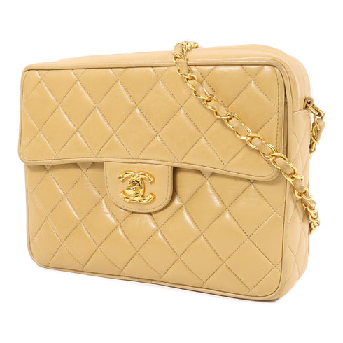 CHANEL CC GHW Vintage Chain Shoulder Bag Lambskin Leather Yellow