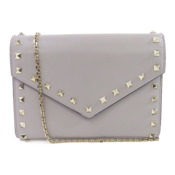 Valentino GHW Chain Shoulder Bag Calfskin Leather Gray