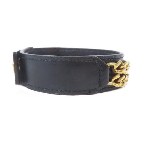 SAINT LAURENT YSL Bangle Leather Metal Black #18.75cm