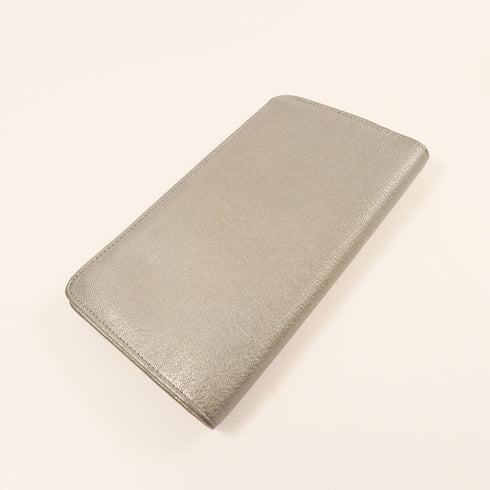 CHANEL CC SHW Long Wallet Lambskin Leather Gray