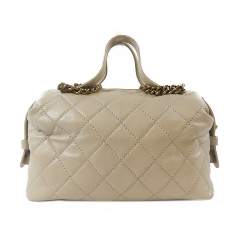 CHANEL Quilted CC GHW 2 Way Shoulder Handbag Calfskin Leather Beige