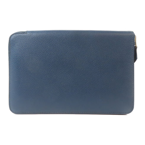 HERMES PHW Long Round Wallet Veau Epsom Leather Colvert Blue