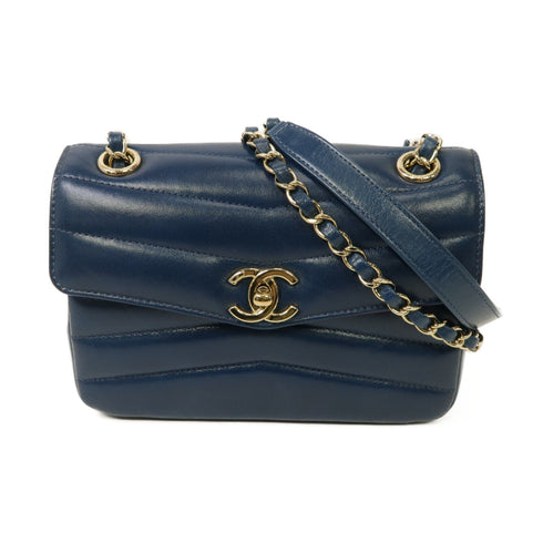 CHANEL CC GHW Chain Shoulder Bag Calfskin Leather Blue