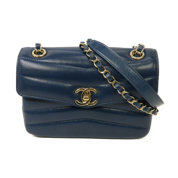 CHANEL CC GHW Chain Shoulder Bag Calfskin Leather Blue