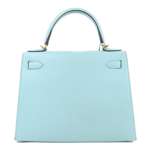 HERMES GHW Kelly 28 2 Way Shoulder Bag Epsom Leather Bleu Atoll