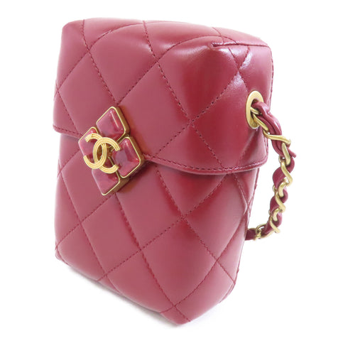 CHANEL Quilted CC GHW Chain Shoulder Bag AS2635B Lambskin Leather Red
