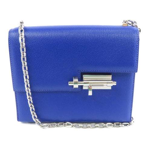 HERMES PHW Verrou Mini Chain Shoulder Bag Chevre Leather Blue Electric