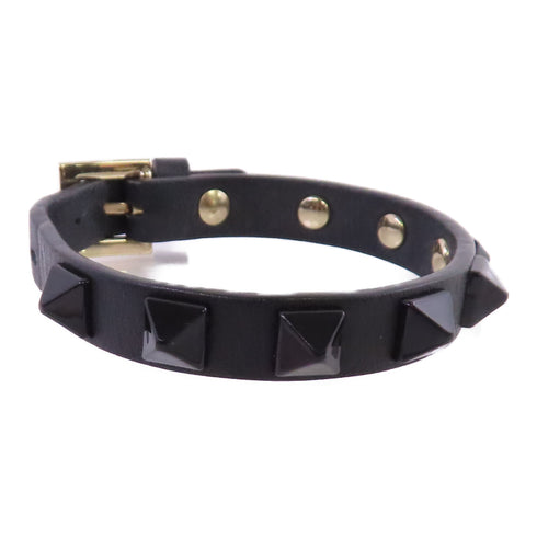 Valentino GHW Rockstud Leather Bracelet Metal Calfskin Black