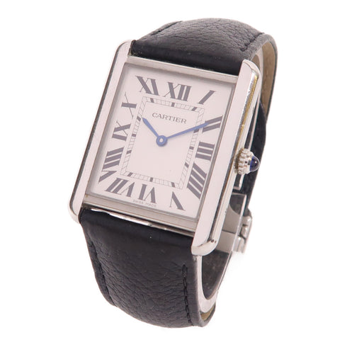 CARTIER Tank Solo Quartz Watch WSTA0028 Stainless Steel Leather White