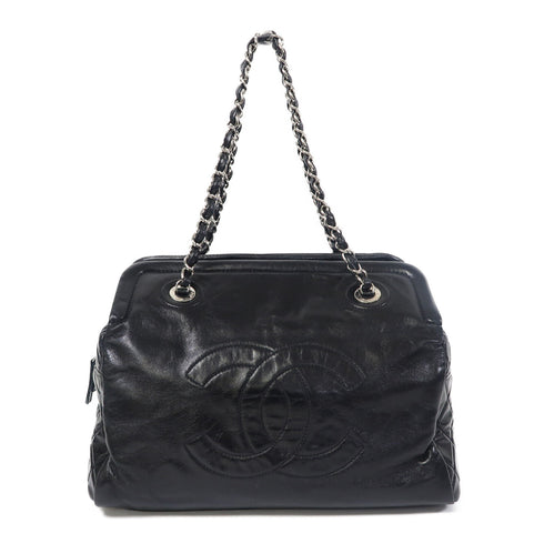 CHANEL CC SHW Chain Shoulder Bag Calfskin Leather Black v13