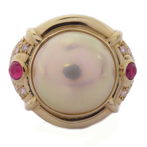 Fine Jewelry Pearl 0.32ct Diamond Ring US#5.75 18K Yellow Gold