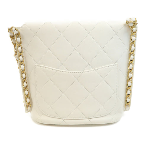 CHANEL Quilted CC GHW Chain Shoulder Bag Calfskin Leather White