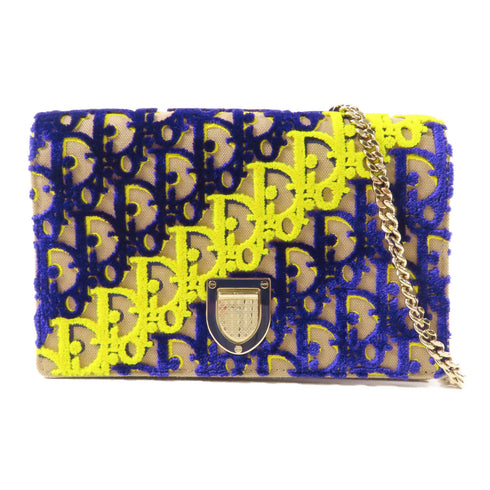 CHRISTIAN DIOR CD Wallet On Chain Shoulder Bag Canvas/Velvet Yellow/Purple/Brown