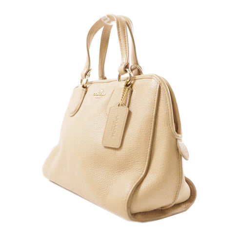 COACH GHW Shoulder Bag Calfskin Leather Beige