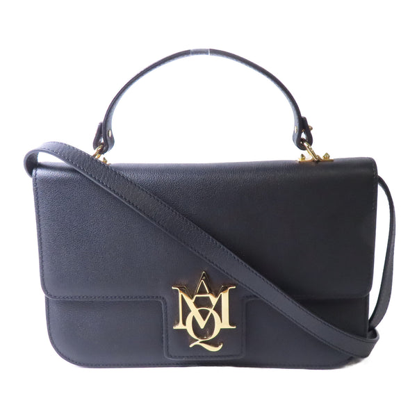 Alexander McQueen GHW 2 Way Shoulder Hand Bag Calfskin Leather Black