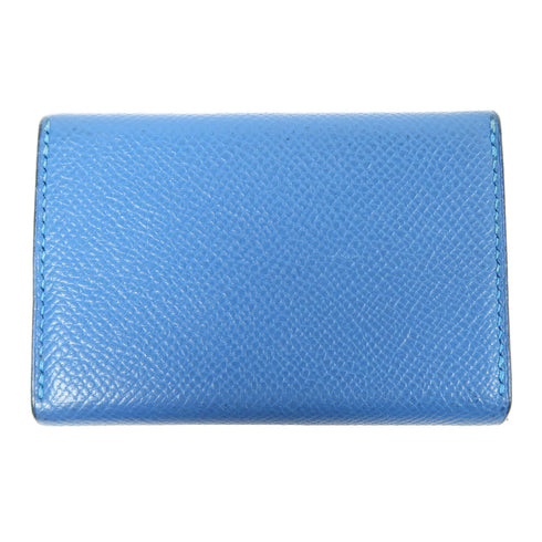 HERMES PHW Card Case Leather Blue