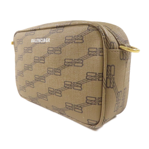 BALENCIAGA GHW Signature Camera Shoulder Bag 702701 Coated Canvas Brown