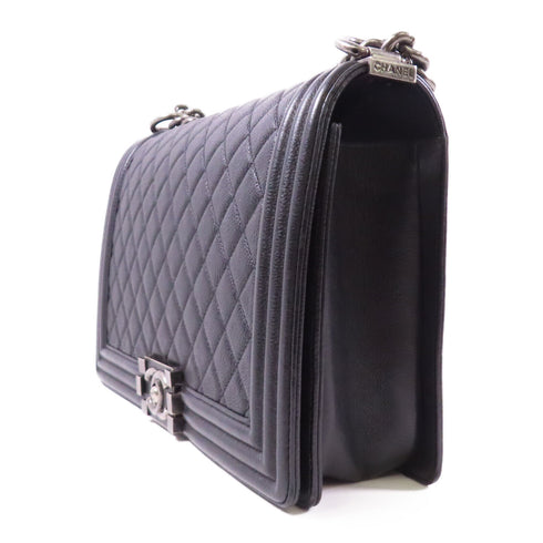 CHANEL CC SHW Boy 28 Chain Shoulder Bag Calfskin Leather Black