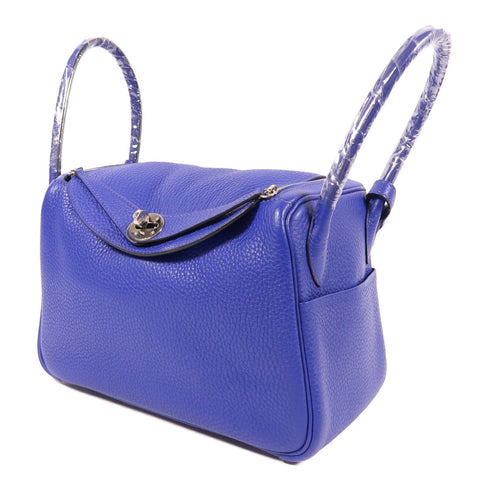 HERMES PHW Lindy 26 2 Way Shoulder Bag Clemence Leather Bleu Electrique
