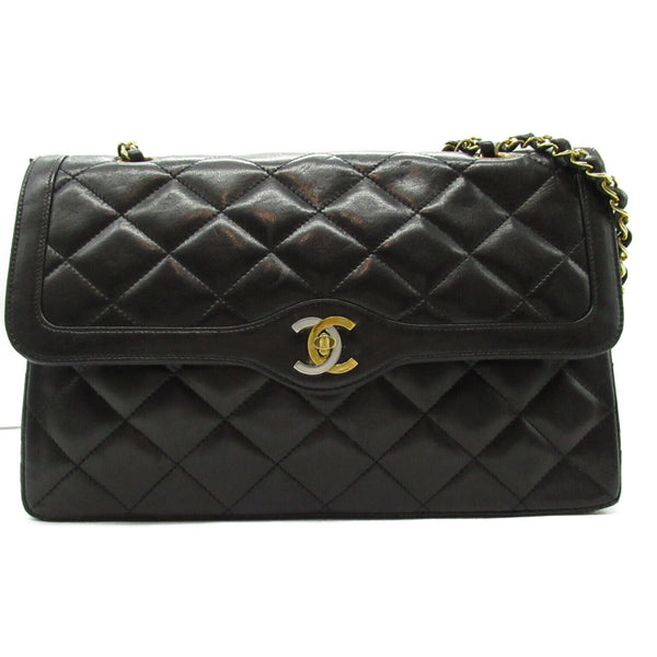 CHANEL Quilted CC GHW Chain Shoulder Bag Lambskin Black Used