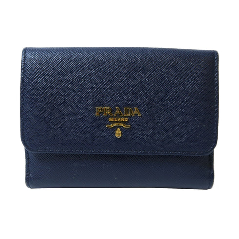 PRADA GHW Fold Wallet 1MH523 Saffiano Leather Navy