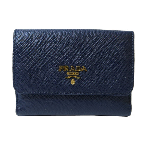PRADA GHW Fold Wallet 1MH523 Saffiano Leather Navy