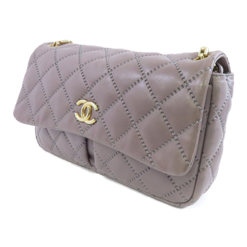 CHANEL Quilted CC GHW Shoulder Bag A50362 Calfskin Leather Gray