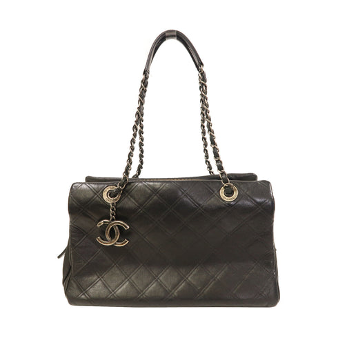 CHANEL Quilted CC SHW Shoulder Bag Calfskin Leather Black v2