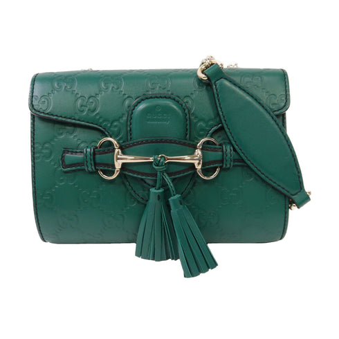 GUCCI GG GHW Mini Emily Chain Shoulder Bag 369622 Calfskin Leather Green