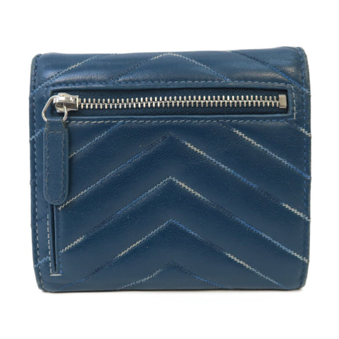 CHANEL Herringbone CC SHW Wallet Calfskin Leather Blue