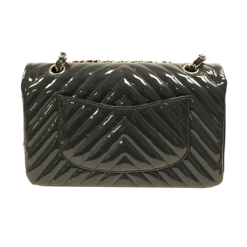 CHANEL CC SHW Classic 25 Chain Shoulder Bag Patent Leather Grey Blue