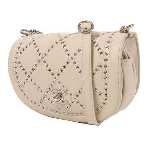 CHANEL CC SHW Chain Shoulder Bag Calfskin Leather White