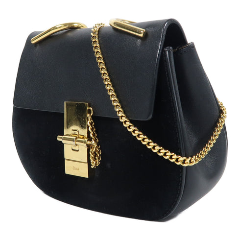 Chloe GHW Drew Chain Shoulder Bag Calfskin Leather Black