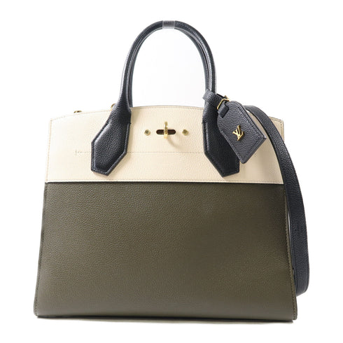 LOUIS VUITTON LV GHW City Steamer 2 Way Bag M53072 Calfskin Green/Beige/Black