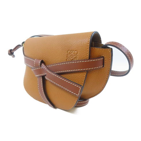 LOEWE GHW Mini Gate Shoulder Crossbody Bag Calfskin Leather Brown