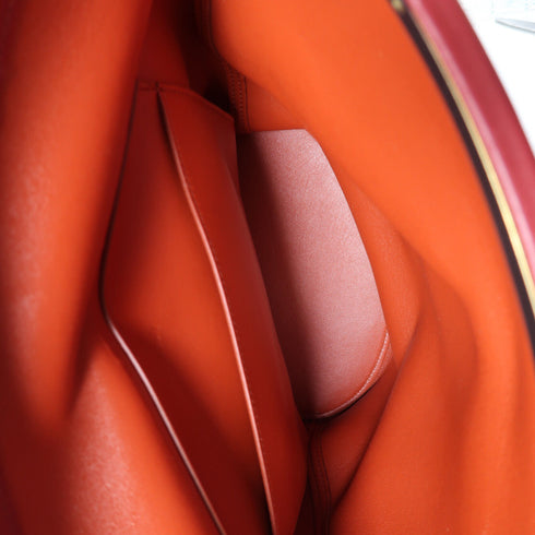 CELINE GHW Clasp Bucket Shoulder Bag Calfskin Leather Red