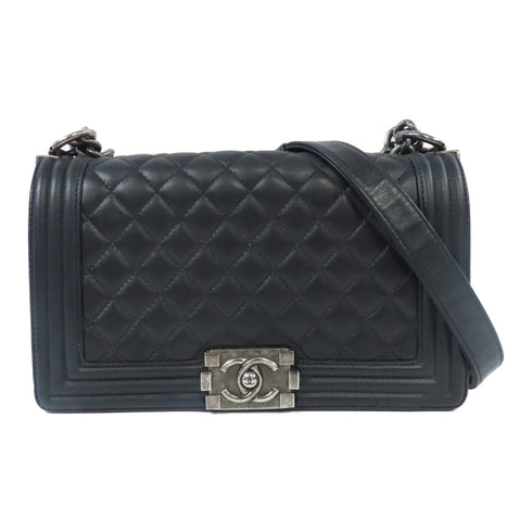 CHANEL Quilted CC SHW Chanel Boy 25CM Shoulder Handbag Calfskin Leather Black