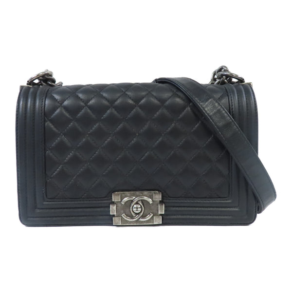 CHANEL Quilted CC SHW Chanel Boy 25CM Shoulder Handbag Calfskin Leather Black