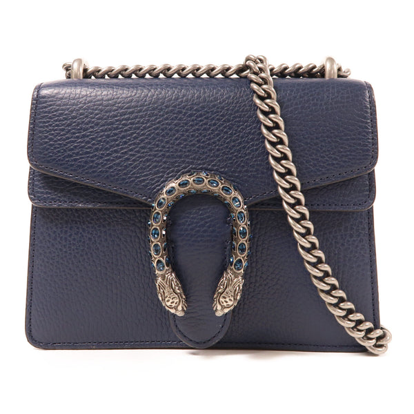 GUCCI GG SHW Dionysus Chain Shoulder Bag Calfskin Leather Navy 421970