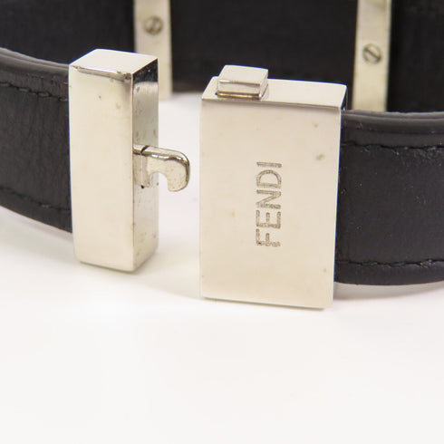 FENDI SHW Bracelet Bangle Calfskin Leather Black