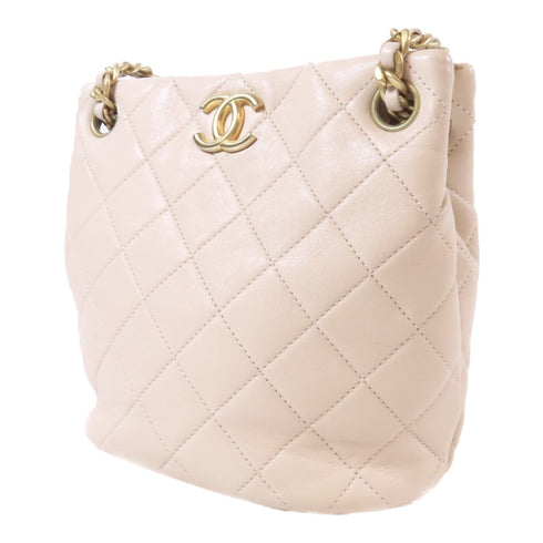 CHANEL Quilted CC GHW Bucket Bag Chain Shoulder Bag AS3873 Lambskin Beige