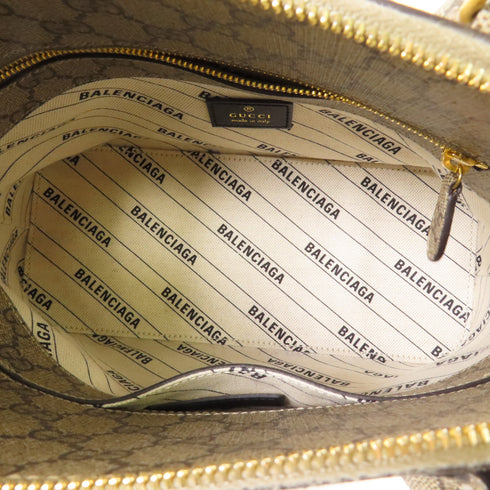 GUCCI GG GHW Gucci x Balenciaga Shoulder Bag 681699 PVC Coated Canvas Brown
