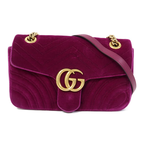 GUCCI GG GHW GG Marmont Chain Shoulder Bag Velvet Purple