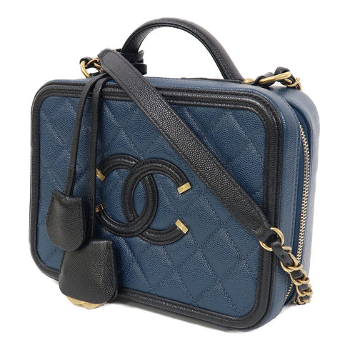 CHANEL Quilted CC GHW Chain Shoulder Bag Calfskin Leather Blue v1