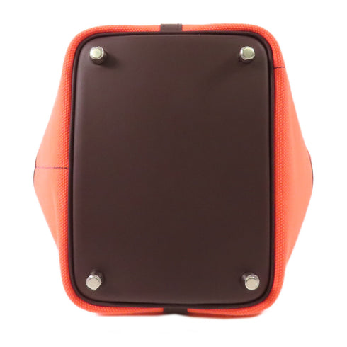 HERMES PHW Picotin Cargo PM Handbag Canvas Rose Texas Red