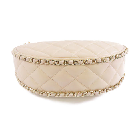 CHANEL Quilted CC GHW Small Hobo Chain Shoulder Bag Lambskin Leather Beige