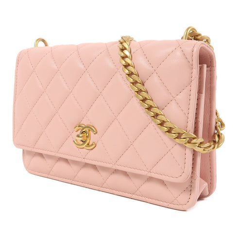 CHANEL CC GHW Wallet On Chain Shoulder Bag Lambskin Leather Pink