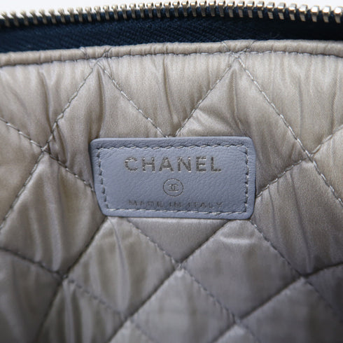 CHANEL Quilted CC SHW Clutch Bag Pouch Canvas Blue