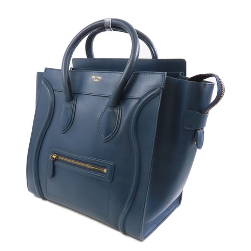 CELINE GHW Luggage Shoulder Bag Calfskin Leather Blue